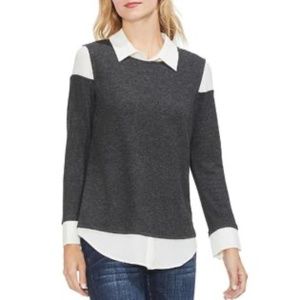Vince Camuto Long Sleeves Layered Pullover (Light Gray)